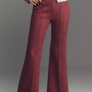 Anthropologie Maroon Faux-Suede Flare Pants